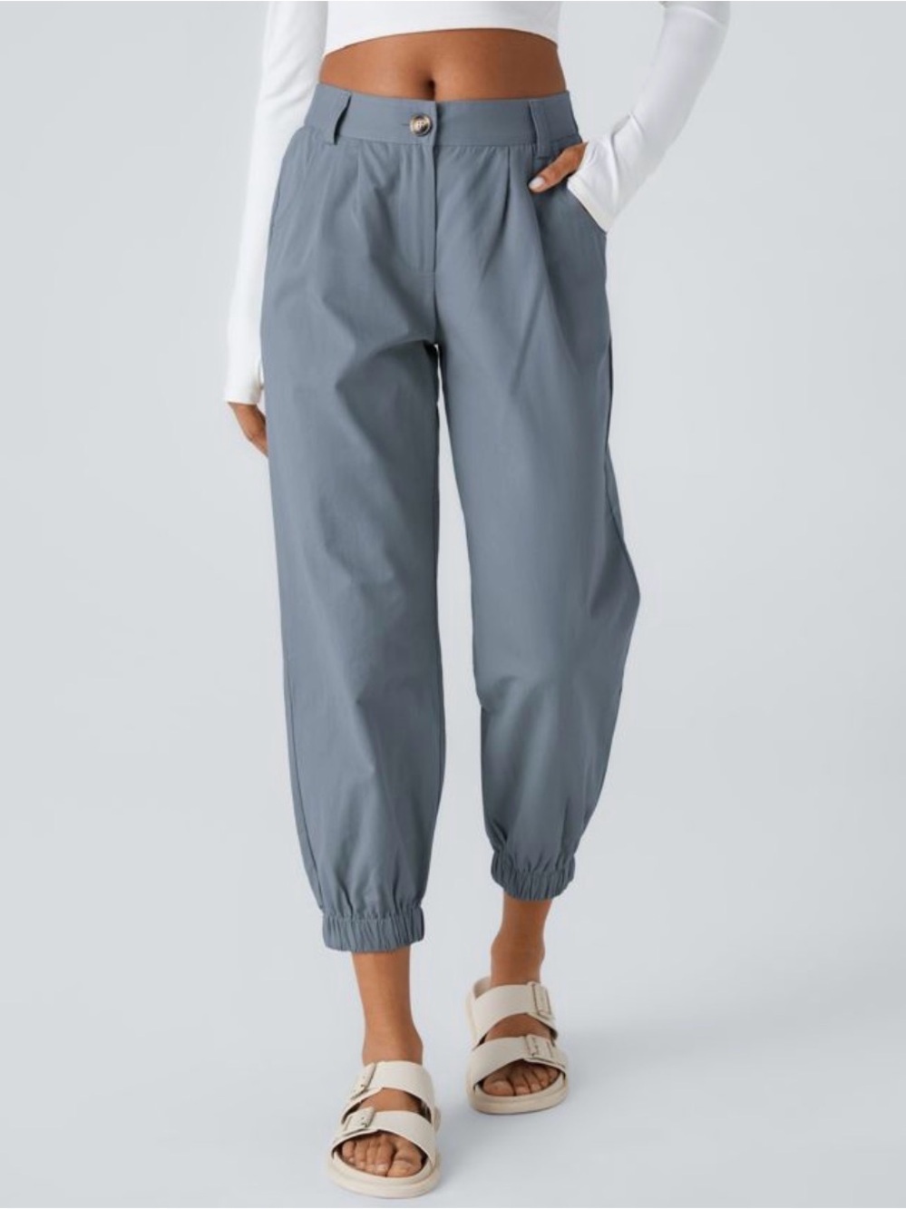 NWT HALARA Mid Rise Cotton Casual Joggers with Pockets Sz M in Ashely Blue